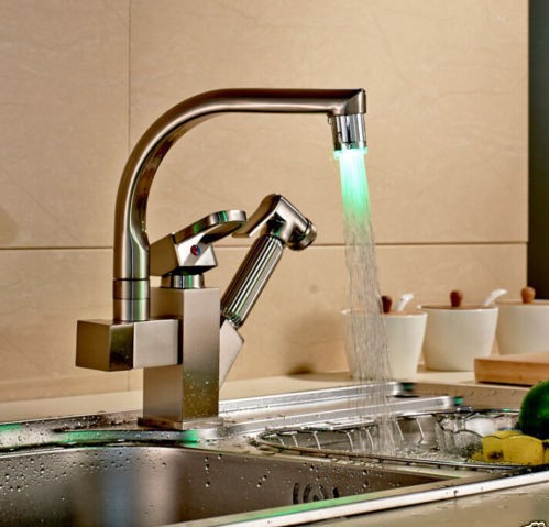 Lucca Brushed Nickel Single Handle LED Kitchen Faucet